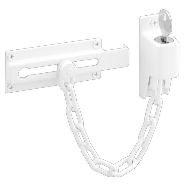 Steel, White, Keyed Chain Door Guard Single Pack, Prime-Line, Mfr#: U 9872