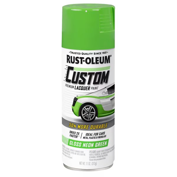 Automotive Premium Custom Lacquer Spray Paint, Gloss Neon Green, 11 oz., Rust-Oleum, Mfr#: 323349