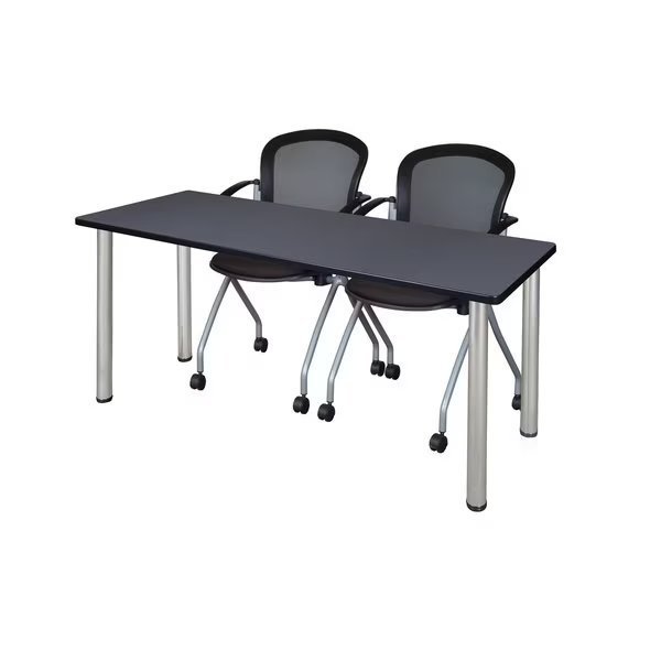 Rectangle Tables > Training Tables > Kee Table & Chair Sets, 60 X 24 X 29, Wood|Metal|Fabric Top, Kee, Mfr#: MT6024GYBPCM23BK
