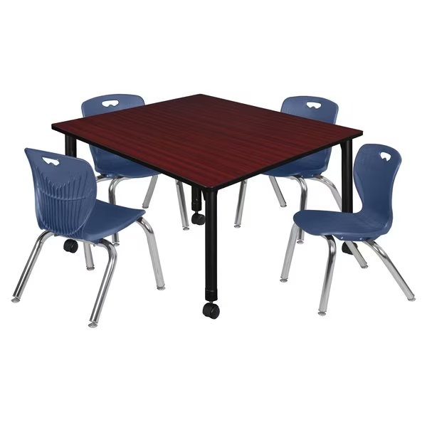 Tables > Height Adjustable > Square Mobile Table & Chair Sets, 48 W X 48 L X 23-34 H, Mahogany, Regency, Mfr#: TB4848MHAPCBK45NV