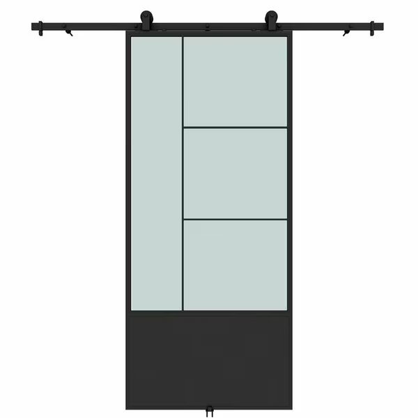 Opera Frosted Glass Metal Barn Door with Installation Hardware Kit 37 in., Renin, Mfr#: KMCTOPF-37BL