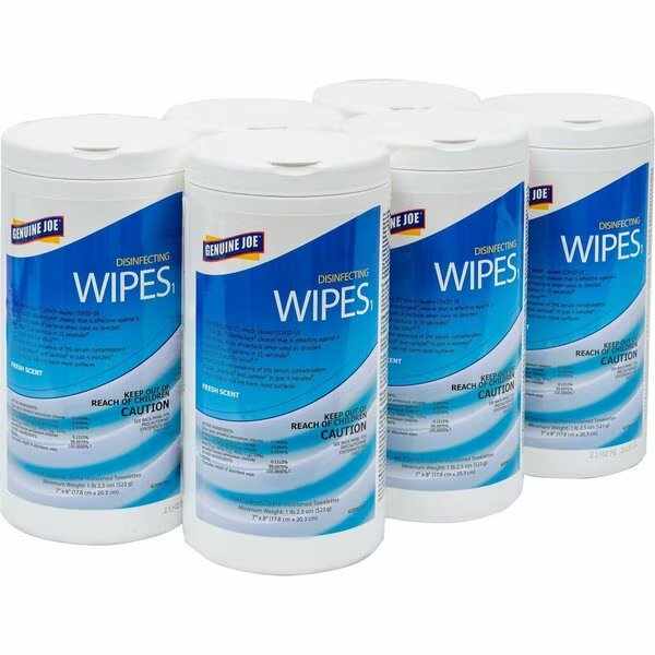 Disinfecting Wipes - 7in x 8in - Fresh Citrus Scent - 75 Wipes Per Canister, 6PK, Genuine Joe, Mfr#: GJOW75F