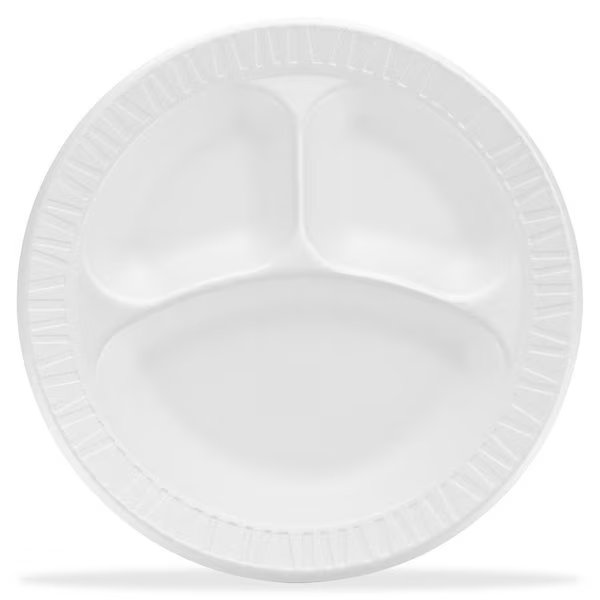 Plate, Foam, 3Comp, Whi, 9" 4PK, Dart Container, Mfr#: DCC9CPWCR