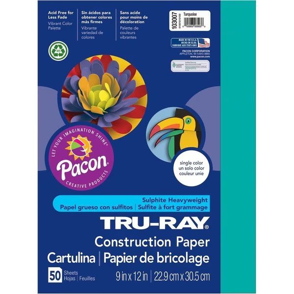 Paper, Const, 9X12, Turqs, 50Sh Pk, Tru-Ray, Mfr#: PAC103007