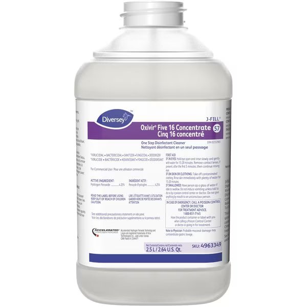 Oxivir Five 16 Concentrate, 84.5 fl oz (2.6 quart) Characteristic, Clear, 2 PK, Diversey, Mfr#: DVO4963331
