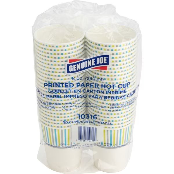 Hot Cup 8 fl oz Assorted Paper, PK50, Genuine Joe, Mfr#: 10316