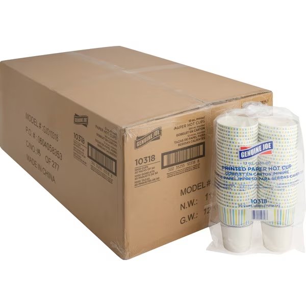 Hot Cup 12 fl oz Assorted Paper, PK1000, Genuine Joe, Mfr#: 10318CT