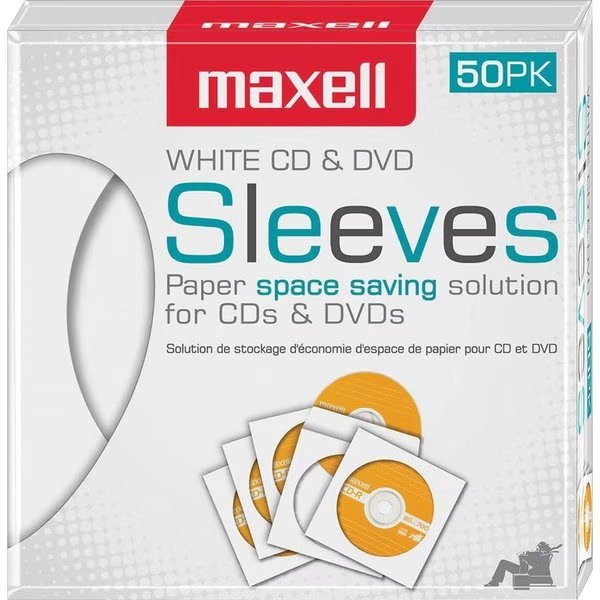 CD/DVD Sleeves, Clear Window, 50/BX, White 6PK, Maxell, Mfr#: MAX190135