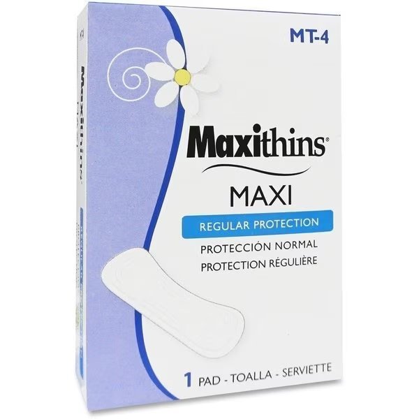 Sanitary Napkins, Maxithins, No. 4 Box, 250/CT, White, PK250, Hospeco, Mfr#: HOSMT4
