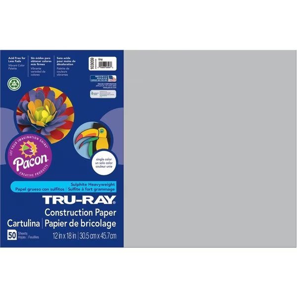 Paper, Const, 12X18, Gray, 50Sh Pk, Tru-Ray, Mfr#: PAC103059