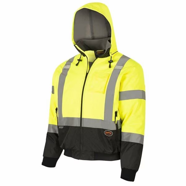 Hi-Vis, Waterproof Polyester Safety Bomber Jacket, Yellow/Green, 2XL, Pioneer, Mfr#: V1130560U-2XL