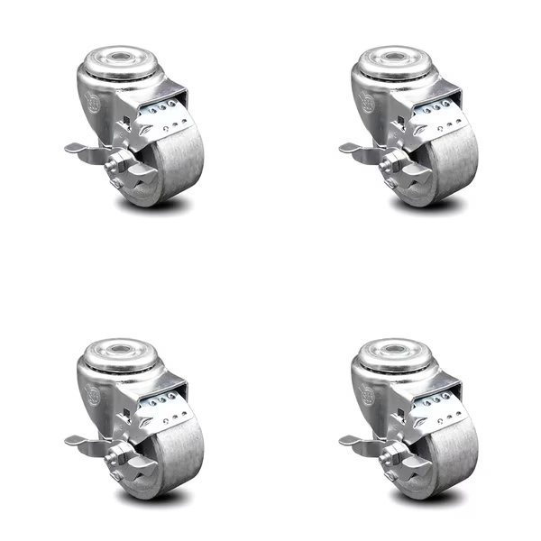 3 Inch Semi Steel Wheel Swivel Bolt Hole Caster Set with Brake, Service Caster, Mfr#: SCC-BH20S315-SSR-TLB-4