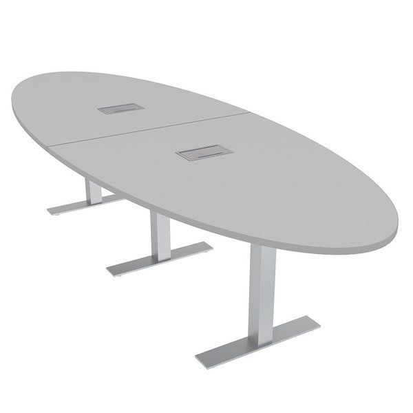 8 Person Conference Table with Data And Electric, 10Ft Modular Oval Meeting Table, Light Gray, Skutchi Designs, Mfr#: HAR-OVL-46X119-T-ELEC-XD01