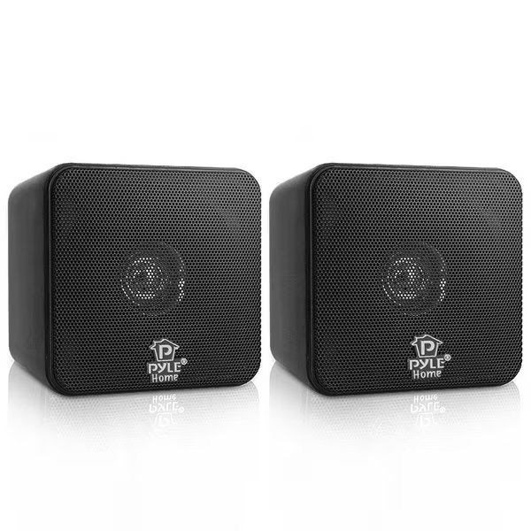 4'' 200 Watt Black Mini Cube Bookshelf Speaker In Black(Pair), Pyle, Mfr#: PCB4BK
