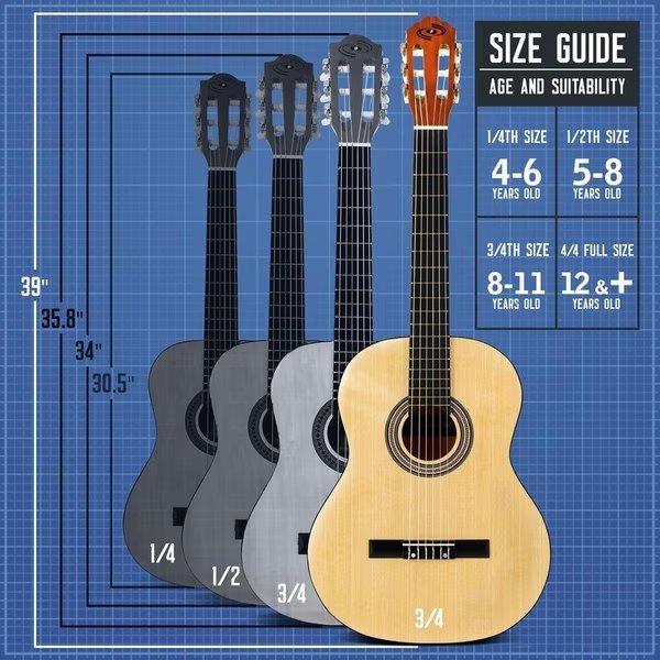 39'' -Inch 6-String Classical Guitar - Guitar with Digital Tuner & Accessory Kit, (nature color), Pyle, Mfr#: PGACLS90