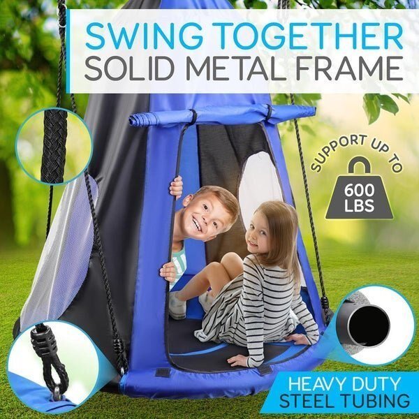 Children’s Tree Swing Tent - Indoor/Outdoor Hanging Rope Swing Hangout Kit (Blue), Serenelife, Mfr#: SLSWNG350BL