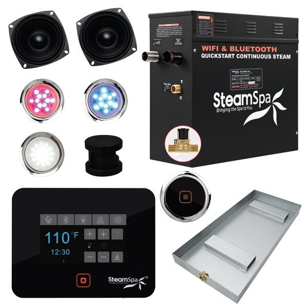 Black Series Bluetooth 7.5kW QuickStart Bath Generator in Matte Black, Steamspa, Mfr#: BKT750MK-A
