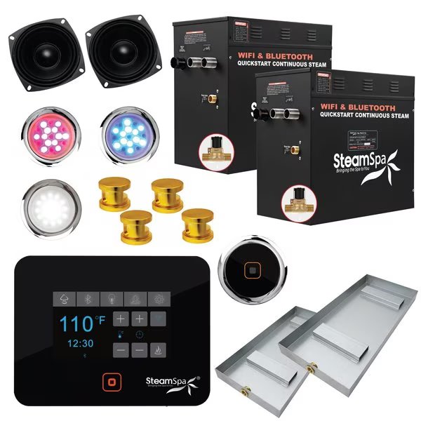 Wifi and Bluetooth 24kW Steam Bath Generator in Gold, Steamspa, Mfr#: BKT2400GD-A