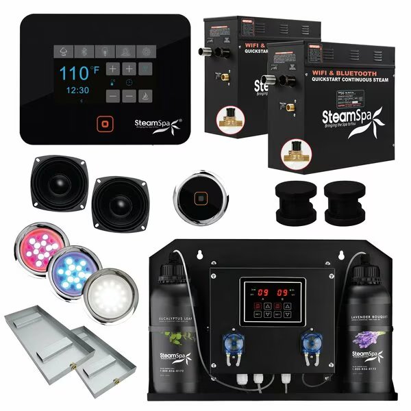 2 x 9kW QuickStart Steam Bath Generator with Dual Aroma Pump in Matte Black, Steamspa, Mfr#: BKT1800MK-ADP