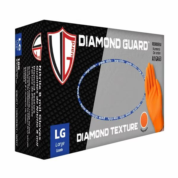 VGuard, Nitrile Disposable Gloves, 8 mil Palm, Nitrile, Powder-Free, M, 100 PK, Orange, Vanguard Safety, Mfr#: A1GA62
