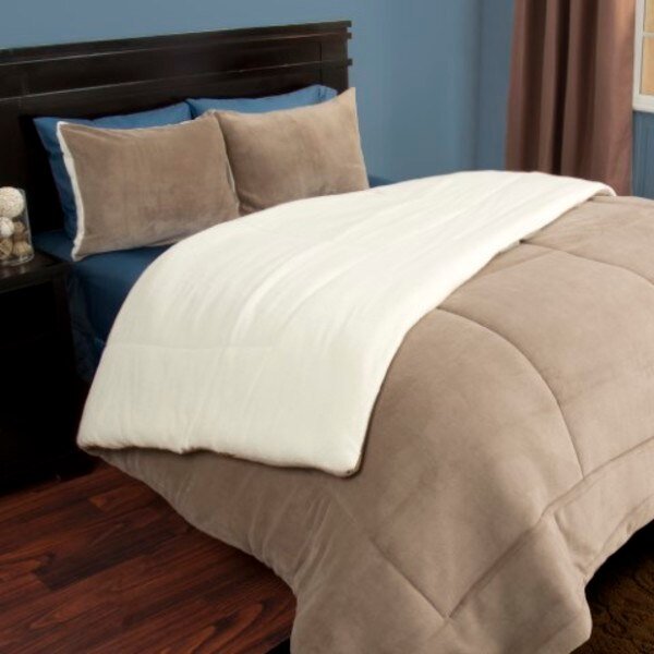 Hastings Home 3 Piece Sherpa/Fleece Comforter Set - Full/Queen - Taupe, Hastings Home, Mfr#: 833778FDU