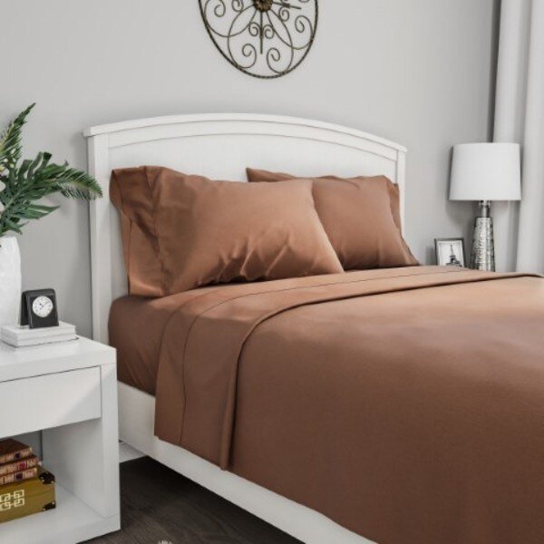 Brushed Microfiber 3-piece Bed Linens with Fitted, Flat Sheet, and Pillowcase (Twin, Brown), Hastings Home, Mfr#: 931177KAU