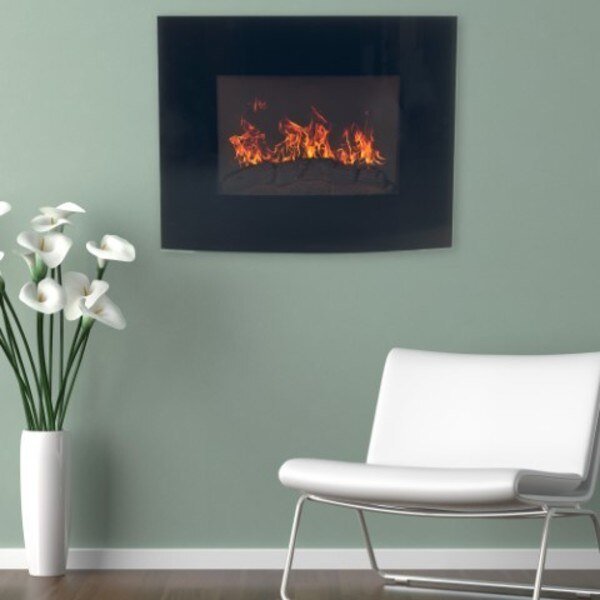 Hastings Home Black Curved Glass Electric Fireplace Wall Mount and Remote, Hastings Home, Mfr#: 483067NNK