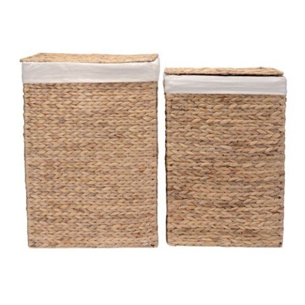 Hastings Home Portable Handmade Wicker Laundry Hampers with Lid made of Water Hyacinth | Set of 2, Hastings Home, Mfr#: 895248JRG