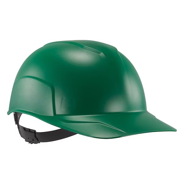 Bump Cap, Short Brim, Polyethylene, Ratchet Suspension, Green
