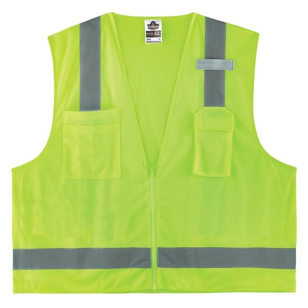 L Lime Economy Surveyors Vest Class 2 - Single Size, Glowear By Ergodyne, Mfr#: 8249Z-S
