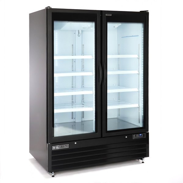 Double Glass Door Merchandiser Freezer, Large, 54 in.W, 50 cu. ft., in Black, Maxx Cold, Mfr#: MXGDM-50FBHC