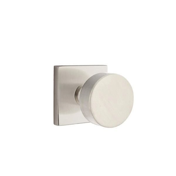 Round Knob 2-3/8 in Backset Privacy With Square Rose for 1-1/4 in to 2 in Door Satin Nickel Finish, Emtek, Mfr#: 5210ROUUS15