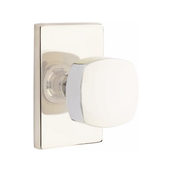 Freestone Knob 2-3/8 in Backset Privacy w/Modern Rectangular Rose for 1-1/4 in to 2 in Door, Emtek, Mfr#: 5212FRKUS14