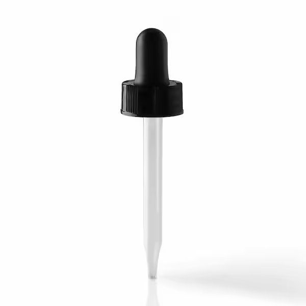 20-400 Black  P/P Dropper Assembly Closure, Black Rubber Bulb, 7X75Mm Glass Straight Tip Pipette, Tricorbraun, Mfr#: 001003
