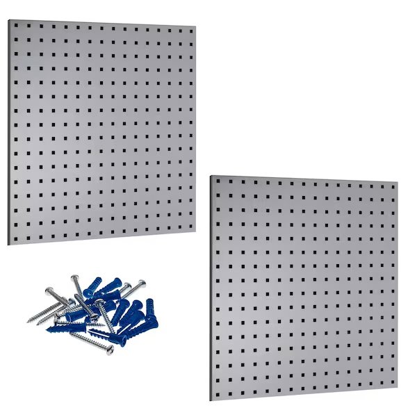 (2) Square Hole Pegboards W/ Mounting Hardware, Epoxy Coated 18-Gauge Steel, Gray, 24