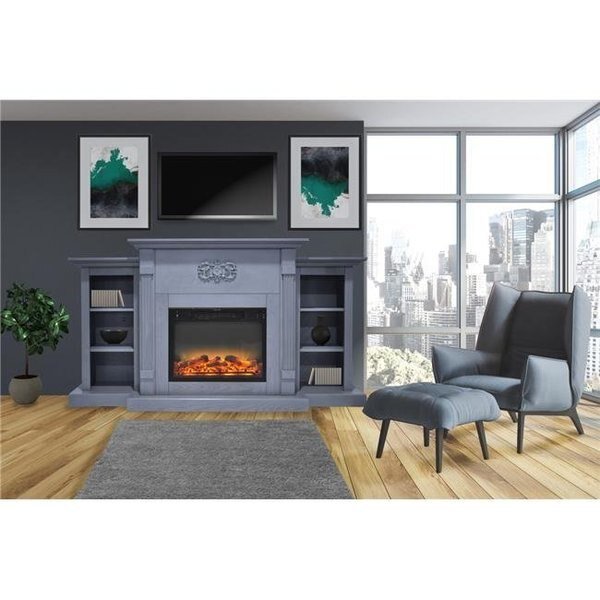 Cambridge CAM7233-1SBLLG2 72 in. Electric Fireplace in Slate Blue with Built-in Bookshelves & An Enhanced Log Display, Cambridge, Mfr#: CAM7233-1SBLLG2