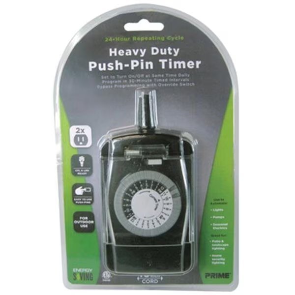 Prime Wire & Cable TNO24111 2-Outlet Pigtail with 24 Hour Electro Mechanical Timer - Black, Prime Wire & Cable, Mfr#: TNO24111