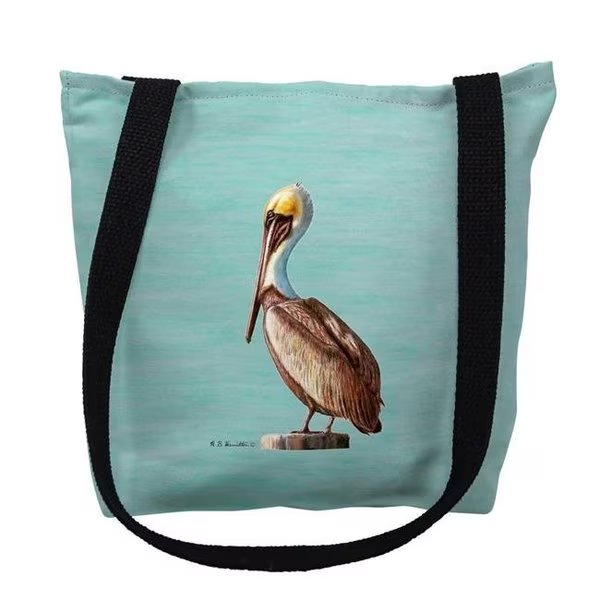 Betsydrake TY035CG 18 x 18 in. Pelican on Aqua Left Tote Bag - Large, Betsy Drake, Mfr#: TY035CG