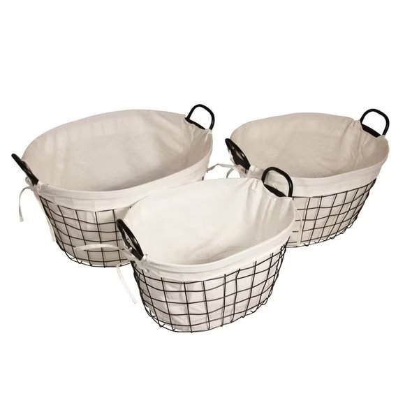 Cheung Lined Metal Wire Oval Basket with Handle, Set of 3, H2H, Mfr#: H22546452