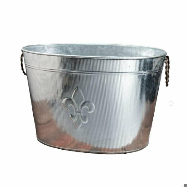 Oval Silver Ribbed Fleur De Lis Beverage Tub, Homeroots, Mfr#: 384108