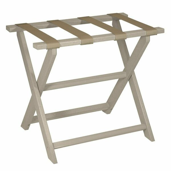 HomeRoots 383087 Earth Friendly Taupe Folding Luggage Rack with Dark Tan Straps, Homeroots, Mfr#: 383087