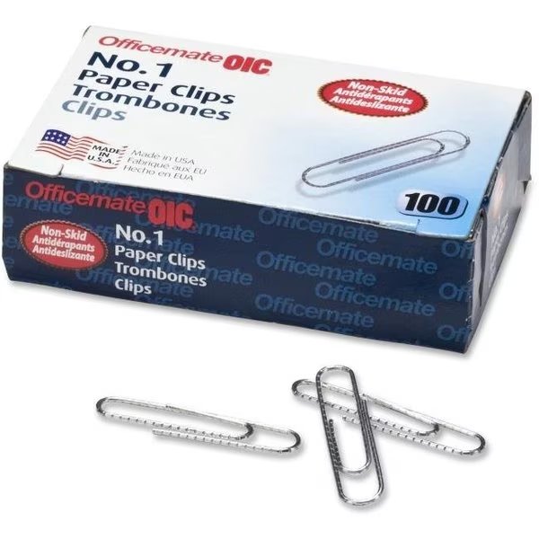OIC OIC99912 No.1 Gem Steel Non-Skid Paper Clips - Silver, Oic, Mfr#: OIC99912