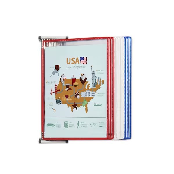 Wall Mounted Reference System with 10 Display Pockets - Blue, Red & White