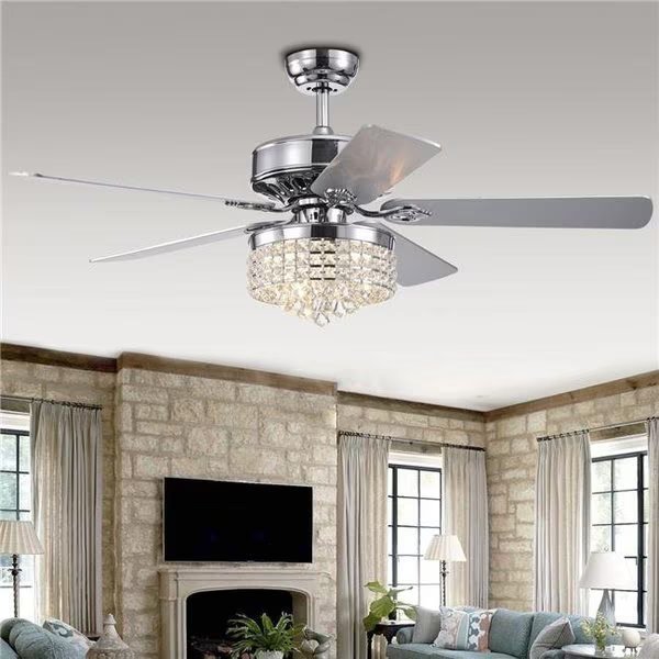 Warehouse of Tiffany CFL-8358REMO-CH 52 in. Letta Indoor Remote Controlled Ceiling Fan with Light Kit; Chrome, Warehouse Of Tiffany, Mfr#: CFL-8358REMO/CH