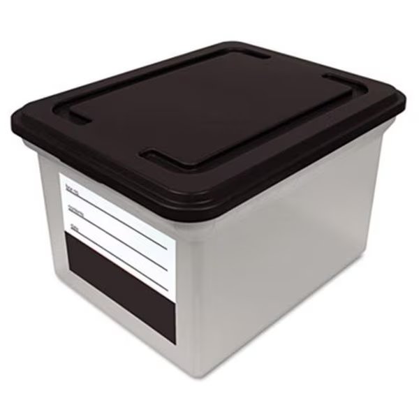 File Tote Storage Box with Snap-on Lid Closure  Letter/Legal  Clear/Black, Workstationpro, Mfr#: TH38989