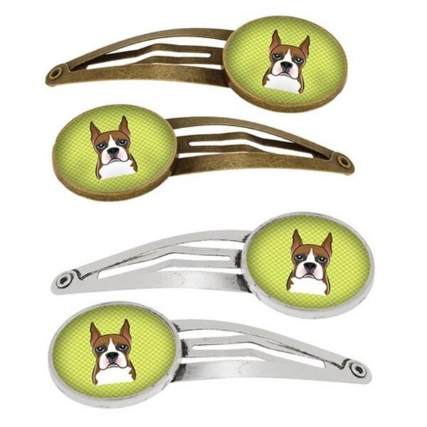 Checkerboard Lime Green Boxer Barrettes Hair Clips, Set of 4, 4PK, Carolines Treasures, Mfr#: BB1285HCS4