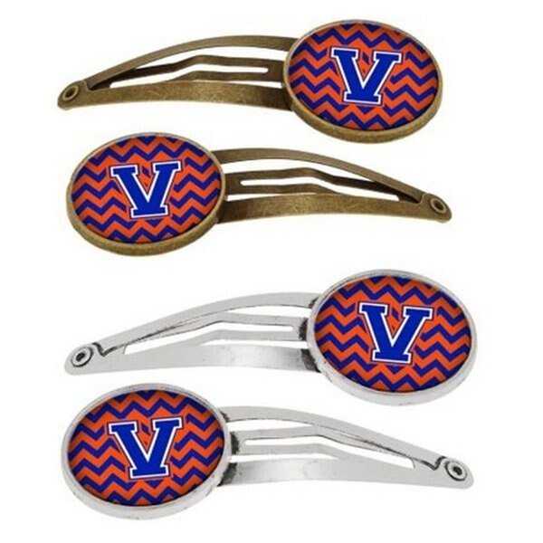 Letter V Chevron Orange and Blue Barrettes Hair Clips, Carolines Treasures, Mfr#: CJ1044-VHCS4