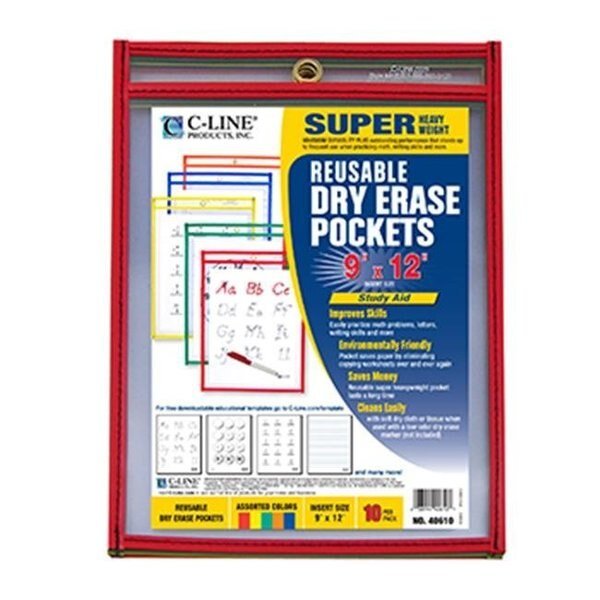 C-Line Products Inc CLI40610 C Line Reusable 10Pk 9X12 Dry Erase Pockets Assorted Primary, C-Line Products, Mfr#: CLI40610