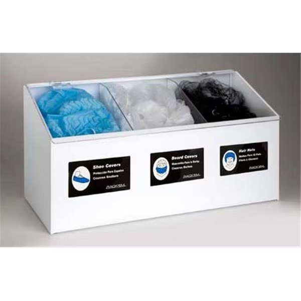 RackEm Racks 5123 3-Compartment Dispenser Hair Net-Beard Cover-Shoe Cover, Rack’Em Racks, Mfr#: 5123