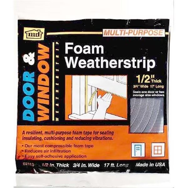 M-d Products .50in. X .75in. X 17in. Gray Low Density Foam Weather Strip  02113, M-D, Mfr#: 43374021134